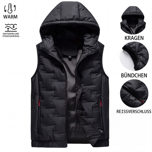 Herren-Slim-Fit Kapuzenweste – Ärmellose Weste mit Frontreißverschluss, angenehm weich