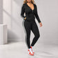 📢🎉50 % Rabatt!!!🛍️✨Gestreiftes Damen-Set mit Kapuze und Reißverschluss, bestehend aus Kapuzenpullover und Hose