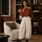 Damen-Set aus schulterfreiem Strickoberteil und lässigen Hosen