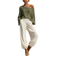 Damen-Set aus schulterfreiem Strickoberteil und lässigen Hosen