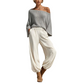 Damen-Set aus schulterfreiem Strickoberteil und lässigen Hosen