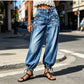 Dehnbare High-Waist-Barrel-Jeans für Damen