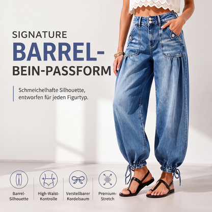 Dehnbare High-Waist-Barrel-Jeans für Damen