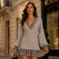 Damen Strickkleid mit V-Ausschnitt und Laternenärmeln