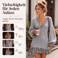 Damen Strickkleid mit V-Ausschnitt und Laternenärmeln