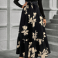 Damen Maxikleid im A-Linien-Schnitt mit Blumenmuster und langen Ärmeln
