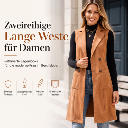 Lange geknöpfte Damenweste mit Taschen