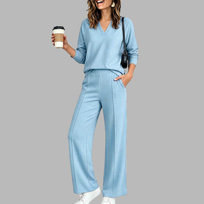 👚🌸50%Rabatt!!!🛍️✨Legeres V-Ausschnitt-Oberteil & Weithosen für Damen