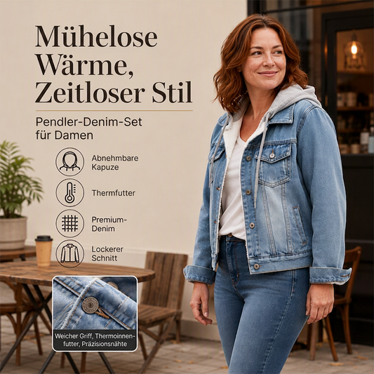 🆕 Neu & limitiert – 50% Rabatt😍 Damen Jeansjacke mit Kapuze, Lagenlook und warmem Futter