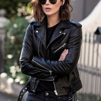 Kurz geschnittene Damen-Motorradjacke aus PU-Leder