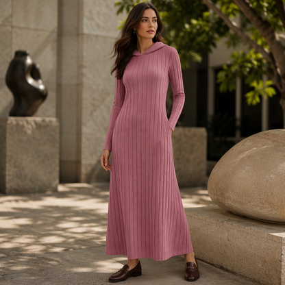 👗 50% Rabatt | Optisch längere Silhouette & gemütlicher Komfort – Rippstrick-Kapuzenkleid