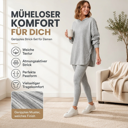 Geripptes Hoodie- und Hosen-Set für Damen