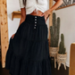 Damen Jeans-Maxirock mit hoher Taille, gestuftem A-Linien-Schnitt