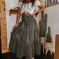 Damen Jeans-Maxirock mit hoher Taille, gestuftem A-Linien-Schnitt