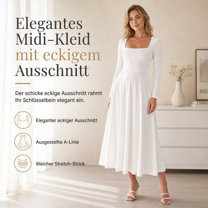 ⏳ Nur noch heute: 50% Rabatt 🔥 Langärmliges A-Linien-Kleid mit U-Boot-Ausschnitt für Damen