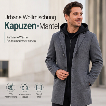 🎉 50% Rabatt + Gratis Versand ✈ Herren-Mantel in mittlerer Länge mit abnehmbarer Kapuze