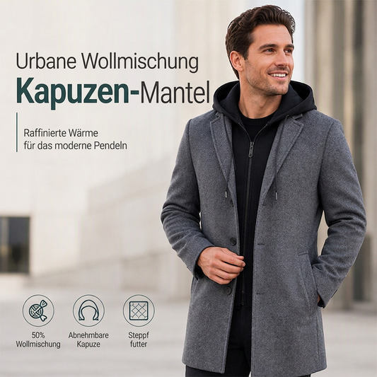 🎉 50% Rabatt + Gratis Versand ✈ Herren-Mantel in mittlerer Länge mit abnehmbarer Kapuze