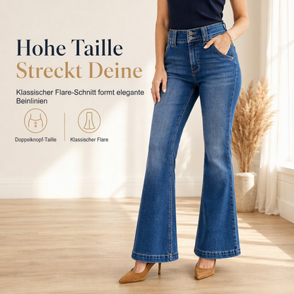 📢🎉50%Rabatt!!!🛍️✨Damen High Waist Flare Jeans, Stretch-Denim, schmal geschnittene Hose mit Zweiknopf-Bund