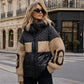 Damen Steppjacke mit Patchwork-Muster und Kapuze