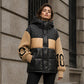 Damen Steppjacke mit Patchwork-Muster und Kapuze