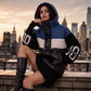 Damen Steppjacke mit Patchwork-Muster und Kapuze