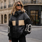 Damen Steppjacke mit Patchwork-Muster und Kapuze