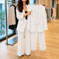🎯 50% Rabatt + Gratis Versand! 🚚 Damen-Set aus elegantes Oberteil mit Schalkragen und weit geschnittenen Hosen