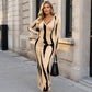 🔥 Beliebtes Produkt ！✨Bedrucktes langärmeliges Bodycon-Maxikleid für Damen