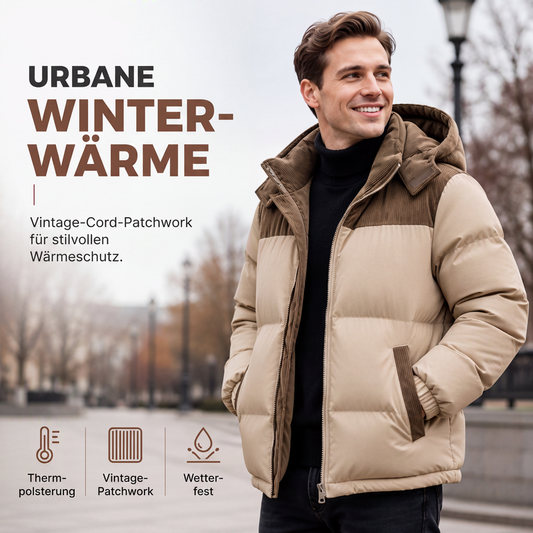 🎯💥 50% Rabatt + Gratis Versand! 🚚✨Herren Winter-Steppjacke mit Kapuze im Color-Block-Design
