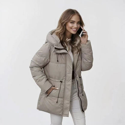 🎯 50% Rabatt + Gratis Versand! 🚚 Damen Steppmantel mit Kapuze, mittellang