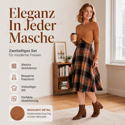 🍂 Elegantes Karo-Kleid mit Crop-Top-Set – Feminin, bequem & immer passend