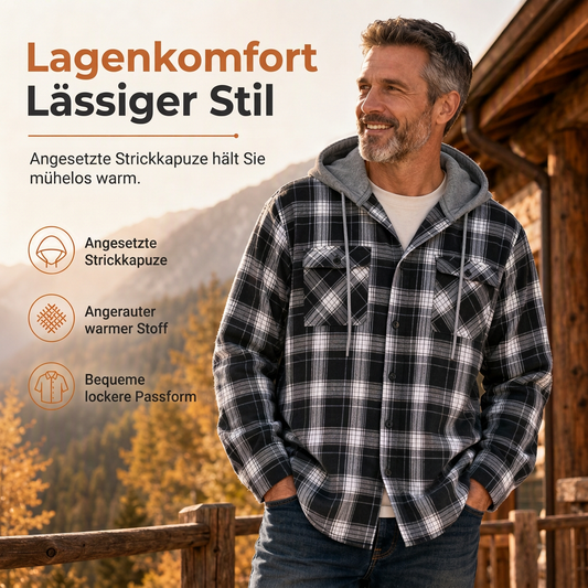 Karierter Kapuzenpullover mit Reißverschluss für Herren, lockere Passform, American Style, angerautes Hoodie-Sweatshirt