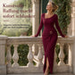 ⏰ Countdown läuft – 50% nur noch 3 Tage! Damen Herbst Winter Einfarbiges Stricktextur Langes Kleid mit Unregelmäßigem Ausschnitt
