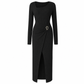 ⏰ Countdown läuft – 50% nur noch 3 Tage! Damen Herbst Winter Einfarbiges Stricktextur Langes Kleid mit Unregelmäßigem Ausschnitt