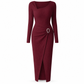 ⏰ Countdown läuft – 50% nur noch 3 Tage! Damen Herbst Winter Einfarbiges Stricktextur Langes Kleid mit Unregelmäßigem Ausschnitt