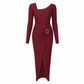 ⏰ Countdown läuft – 50% nur noch 3 Tage! Damen Herbst Winter Einfarbiges Stricktextur Langes Kleid mit Unregelmäßigem Ausschnitt