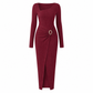 ⏰ Countdown läuft – 50% nur noch 3 Tage! Damen Herbst Winter Einfarbiges Stricktextur Langes Kleid mit Unregelmäßigem Ausschnitt