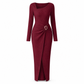 ⏰ Countdown läuft – 50% nur noch 3 Tage! Damen Herbst Winter Einfarbiges Stricktextur Langes Kleid mit Unregelmäßigem Ausschnitt