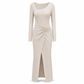 ⏰ Countdown läuft – 50% nur noch 3 Tage! Damen Herbst Winter Einfarbiges Stricktextur Langes Kleid mit Unregelmäßigem Ausschnitt