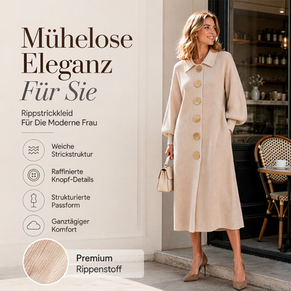 🔥 Beliebtes Produkt ！✨Damen Maxikleid aus Rippstrick mit Laternenärmeln