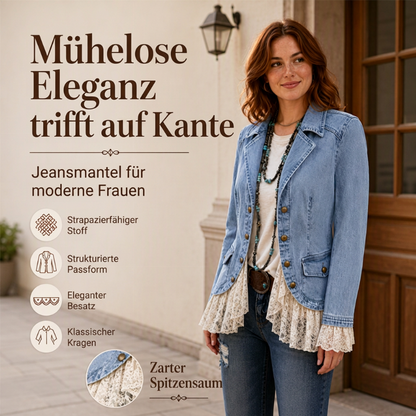 💬 Tausende zufriedene Kunden! 💞 Damen Jeansjacke mit Spitzenabschluss und Reverskragen