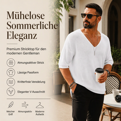 Lässiges V-Ausschnitt Strick-T-Shirt für Herren