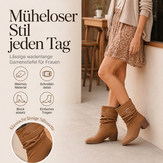 💬 Tausende zufriedene Kunden! 💞 Damen Kurzstiefel mit spitzer Zehenpartie und lässigem Faltenwurf – Premium Soft-Touch & hautfreundlich