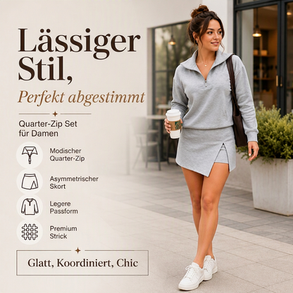 📢📢 50%Rabatt!!!🛍️✨Damen-Set mit Pullover mit halbem Reißverschluss und asymmetrischem Wickel-Skort
