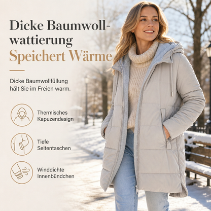 📢🎉50%Rabatt!!!🛍️✨Schmal geschnittener langer gesteppter Kapuzenmantel in einfarbiger Ausführung mit Taschen für den Winter