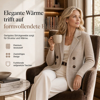 📢🎉50%Rabatt!!!🛍️✨Damen zweireihige Rippstrick-Strickjacke mit Taschen und Reverskragen