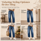 🔥 50% RABATT 👖 Damen Vintage Straight-Leg Jeans – dehnbar, Distressed-Taschen & Fransen-Saum