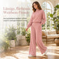 ⏰ Countdown läuft – 50% Rabatt, nur noch 3 Tage! Damen Zweiteiliges Strick-Lounge-Set, Mock-Neck Langarmshirt & hochtaillierte Wide-Leg-Hosen