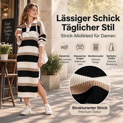 Damen Gestreifter Pulloverkleid mit Kragen