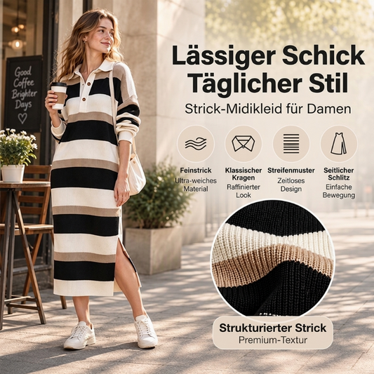 Damen Gestreifter Pulloverkleid mit Kragen